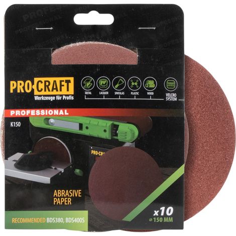 Papel de lija Procraft K150.180 con velcro, 150 mm, P180, 10 unidades, para lijadoras excéntricas (1/2)