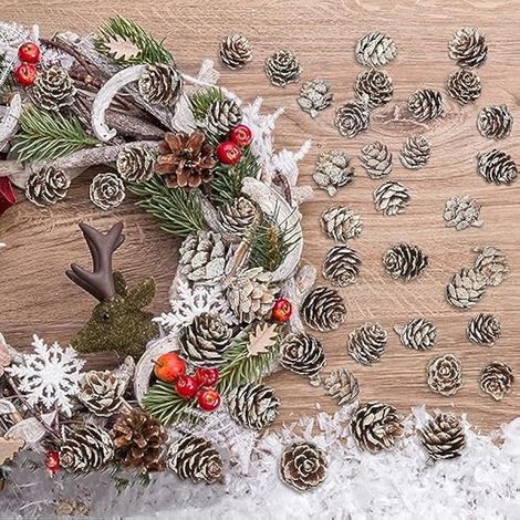 200 pommes de pin de Noël, mini pommes de pin naturelles, décorations de Noël pour la maison, bricolage, sapin de Noël, décoration d'automne et d'hiver, blanches (1/3)