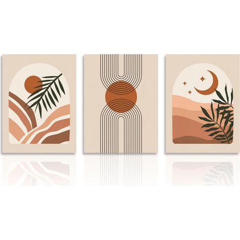 Art Mural Abstrait Botanique Boho, Tableau Décoration Murale Géométrique Végétale, Affiches Murale Vert Sauge et Orange pour Chambre Salon Salle de Bain 30x40 cm Sans Cadre, Lot de 3