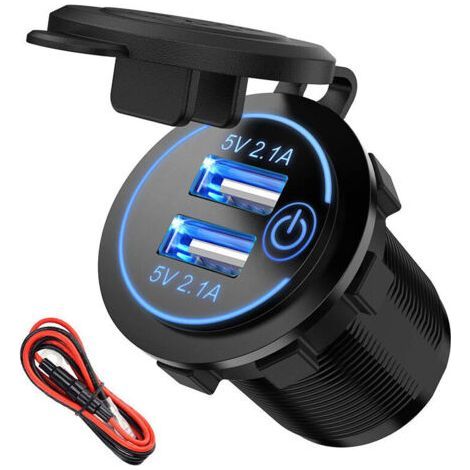 4.8A 12V Dual USB Car Charger Waterproof 5V/2.4A USB Outlet with LED Indicator Charging Adapter for Cars, Trucks, RVs, Motorcycles, SUV and UTV (1/5)