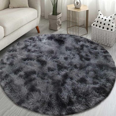 Tapis Rond 160 cm Salon Moderne Descente de lit Chambre Grande Tapis Antidérapant pour Maison Salon Chambre Enfant (Gris Noir, 160cm)