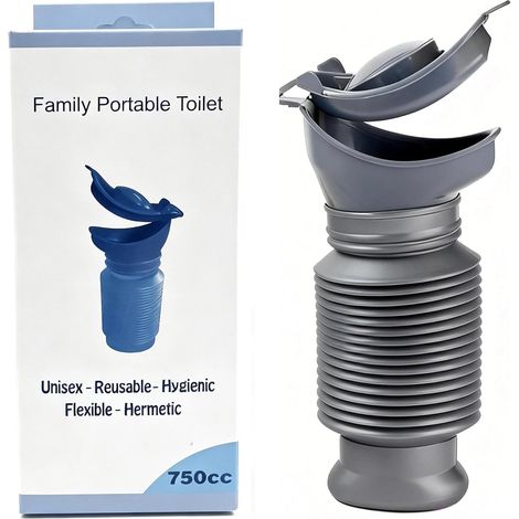 Retractable Urinal, Male and Women's Portable 750 ml, Reusable Urine Bottle, Urine Bottle, Children's Urinal, Mobile Toilet for Camping, Car, Travel, Bottling and Waiting Queue (1/5)