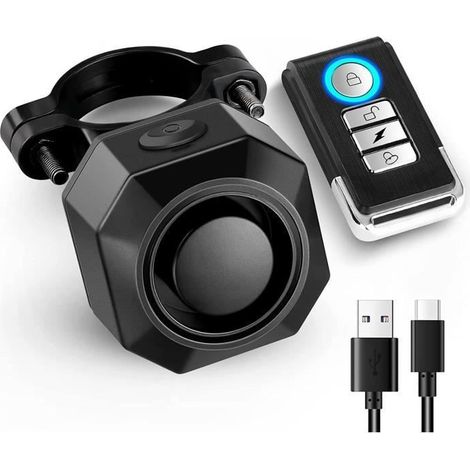 1 Alarme antivol, détection vibration 110dB, recharge USB-C, télécommande sans fil, pour vélo moto scooter (1/4)