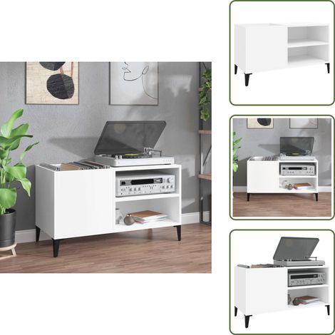 Plattenschrank Weiß 84,5x38x48 cm Holzwerkstoff - Plattensammlung - Vinylregal - HiFi Möbel - Holzschreibtisch - Sideboard (1/5)