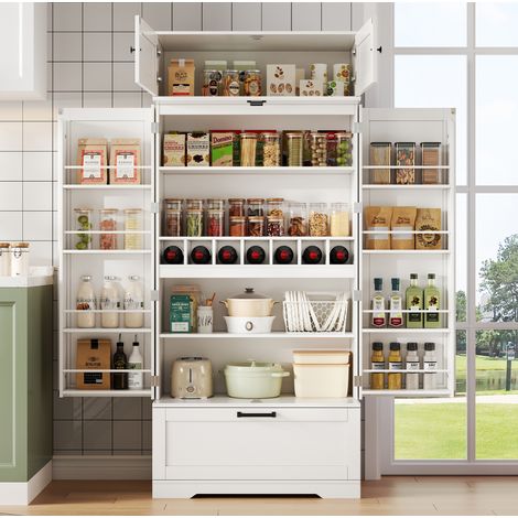 MEUBLIV Aparador alto de cocina 120x60x40 cm blanco – 4 puertas, LED con sensor (1/5)