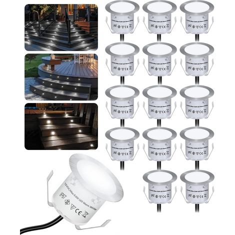 Pack de 16 projecteurs extérieurs encastrés LED, éclairage d’escalier étanche IP67, diamètre 32 mm, projecteurs encastrés extérieurs pour terrasse, bois, piscine, jardin, escaliers, terrasse en bois,b