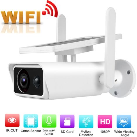 Telecamera solare 1080P, sorveglianza wireless per esterni, resistente alla pioggia, monitoraggio remoto con visione notturna, alimentazione a batteria (1/5)