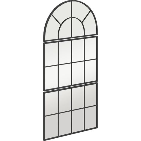 Espejo de pared Espejo en forma de arco de tres piezas con marco de metal Espejo decorativo para ventana Espejo colgante para baño Sala de estar Negro