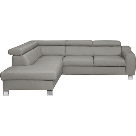 Canapé d'angle en cuir italien de luxe 5 places ASTRIDO, gris clair, angle gauche