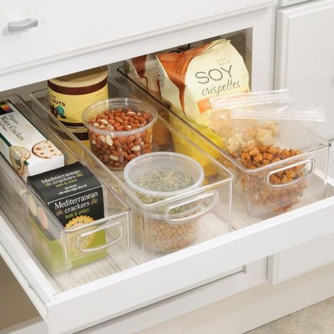Caja de almacenamiento para armario/cocina, contenedor de plástico extragrande para frigorífico, caja larga, transparente, 41 cm x 15 cm x 12,5 cm (1/3)