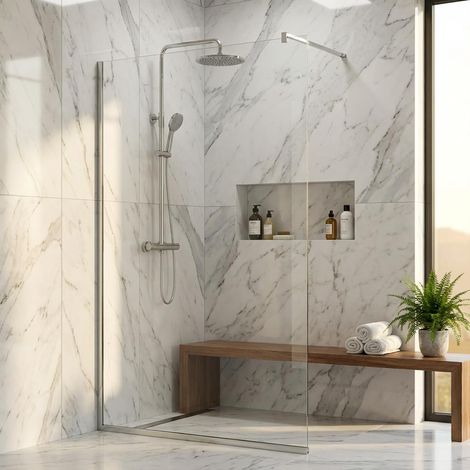 Parete doccia walk-in 90 cm vetro trasparente da 6mm reversibile con profili finitura cromo