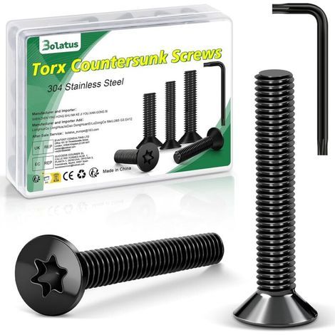 Lot de 20 vis à tête fraisée M6 x 30 mm, en acier inoxydable 304, avec clé Torx et boîte conformes à la norme ISO 14681, pour machines et appareils, installations extérieures, meubles, bois (1/5)