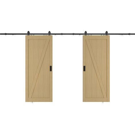 Porta scorrevole esterno muro doppia 2 x H205 x L63 cm in Legno e MDF Naturale chiaro - BALERMA