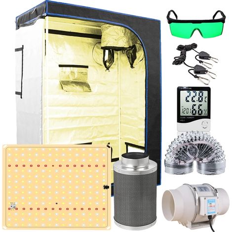 Tente de culture LED, construction durable, lampes de culture LED dimmables, ventilateurs centrifuges et ensemble de filtre à air en charbon actif, 120x60x150CM Kits (1/2)