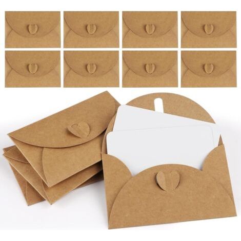 royaluxe-25 enveloppes avec cartes – papier cartonné vintage kraft, fermeture cœur, cartes vierges 17,5x11 cm, pour cartes cadeaux remerciements (1/5)