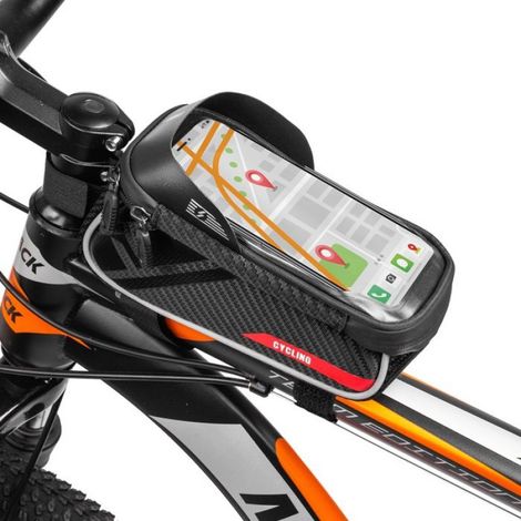 Sacoche Vélo - Support Téléphone Intégré Étanche - Compatible Smartphones Jusqu'à 7 Pouces - Montage Cadre - Capacité 1 L - PU + EVA (1/5)