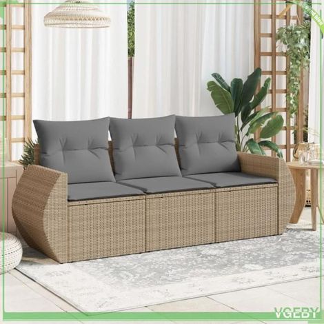 Salon de jardin - 3221058 - Résine tressée beige - Coussins déhoussables - Anti-UV (1/3)