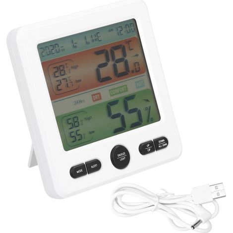 Thermomètre Hygromètre Numérique Grand Écran TS‑6211 Blanc - Horloge avec Affichage Température Humidité Intérieur (1/5)