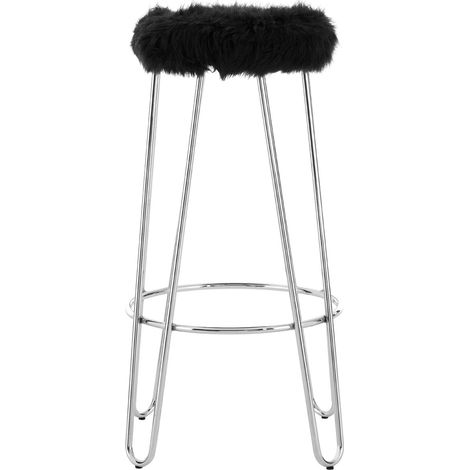 Interiors by Premier Chrome Metal and Black Faux Fur Bar Stool, Hairpin Round Stool, Plush Fur Stool for Kitchen Counter, Bar (1/4)
