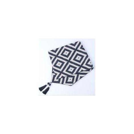 Chemin de table jacquard coton et lin, noir et blanc, 32x220 cm, motif grand personnage dos –