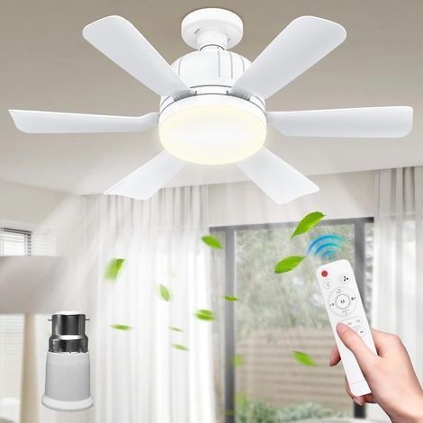 Ventilateur de plafond avec lumière et télécommande – Ventilateur de plafond silencieux E27 de 46 cm avec 3 niveaux, lampe LED dimmable, 3 niveaux de vent, minuterie 2/4h, pour la pièce (blanche) (1/5)
