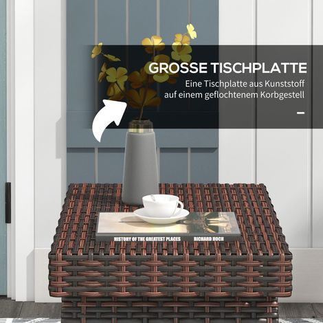 Table basse extérieure en rotin PE, résistante aux intempéries, marron, 60 x 41 x 41 cm (1/4)