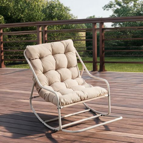 Fauteuil à bascule d'extérieur avec coussin épais cadre en acier (1/5)