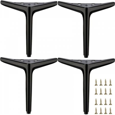 Ensemble de 4 pieds de meubles en métal noir mat de 7 pouces, pieds de meubles de style moderne, remplacement pour supports TV, canapés, chaises, armoires (1/4)