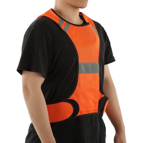 Gilet de sécurité réfléchissant, ajustable et respirant, avec fermeture Velcro, adapté aux activités de plein air telles que la course à pied, le cyclisme et la marche, orange-rouge. (1/5)