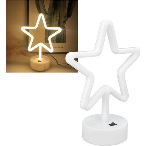 LED-Neon-Tischlampe für Schlafzimmer, Bar, Partydekoration, Nachtlicht, Betrieb über USB oder Batterien, mit Sockel und warmem Licht in Form eines fünfzackigen Sterns. (1/5)