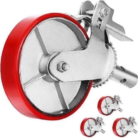 Ensemble de 4 roulettes pivotantes en polyuréthane Non marquantes for échafaudage Capuchon de 1100 LB sur Fer avec roulement à Rouleaux de Frein à Verrouillage Total (1/5)