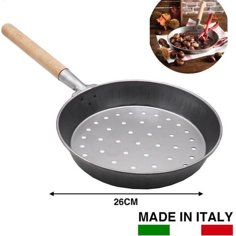 TrAdE Shop Traesio - Padella Per Caldarroste In Acciaio Al Carbonio Diametro 26 Cm Accessorio Cucina - (1/3)