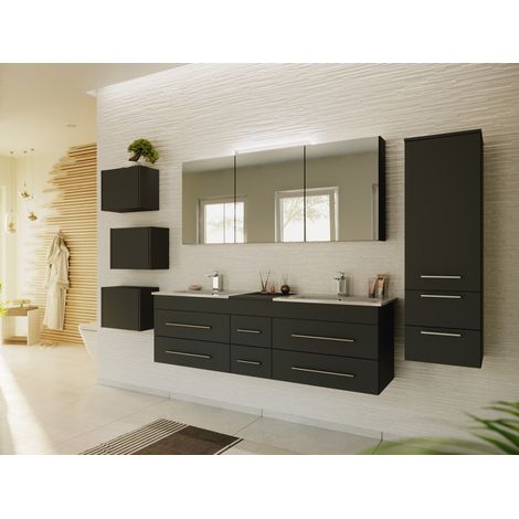 Badmöbelset Roma XL 4-teilig Spiegelschrank Seitenschrank 3er Boxen grafit (1/5)
