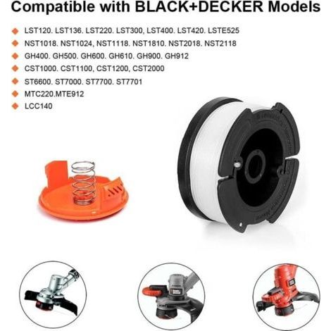 NALOOKAMIC Lot de 6 Bobines A6485 A6481 pour Black Decker Coupe-Bordures,6 x 9 m de Fil en Nylon, Fil de 鈱€1,65 mm+1 Capuchon +1 Ressort--