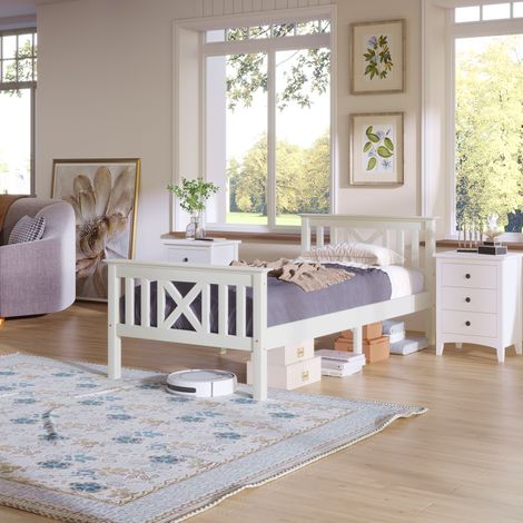 Lit enfant simple bois massif pin blanc avec sommier 90x200 (1/5)