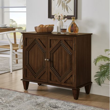 Credenza retrò in legno con ampio spazio contenitivo, ripiano regolabile e gambe in legno, stile antico - noce (1/5)