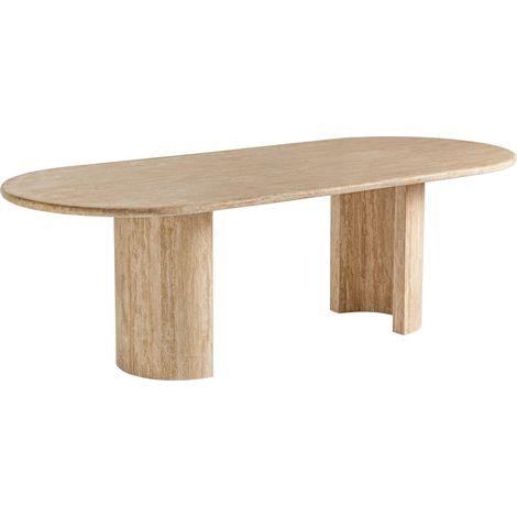 Table salle à manger en travertin style art déco brun clair - Brun clair travertin naturel (1/5)
