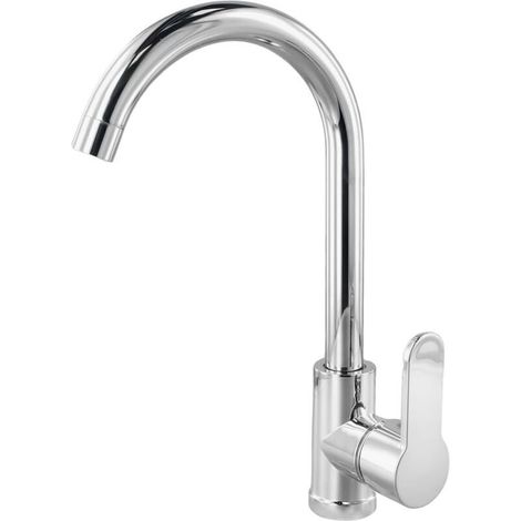 Mitigeur d'évier, robinet de cuisine en acier inoxydable à un seul arc, robinet de cuisine à grand arc, mitigeur de lavabo double usage eau chaude et froide, finition placage (1/4)
