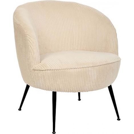 Fauteuil club avec pieds métal noir, coloris Beige - Longueur 63 x Profondeur 69 x Hauteur 71 cm (1/4)