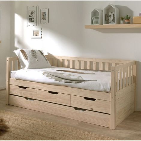 Pack - Lit Capitaine Enfant & Tiroir de Lit "Fritz" 90x200cm Naturel (1/5)