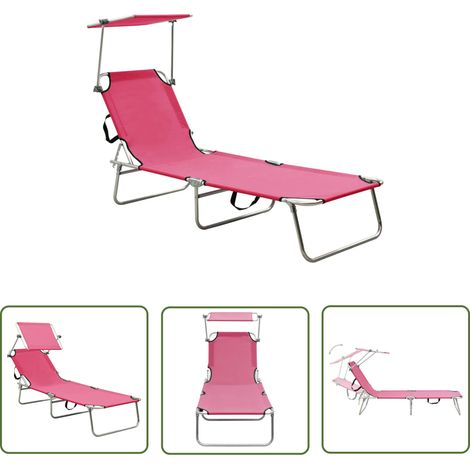 The Living Store Chaise longue pliable avec auvent rose aluminium - Chaise Longue - Transats - Mobilier De Jardin - Salon De Jardin - Jardin (1/5)
