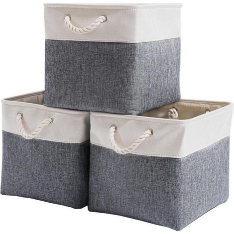 Boîte de rangement pliable en tissu gris froid, lot de 3, 33x38x33cm (1/5)