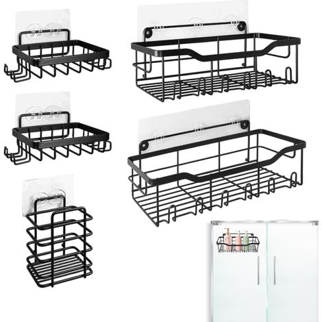 Estantes metálicos autoadhesivos, organizador sin taladros, almacenamiento para el baño (1/5)