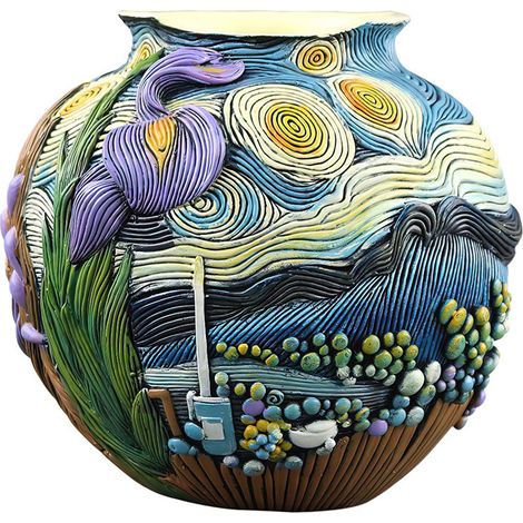 Retro-Blumentöpfe im Sternennacht-Stil – Sternennacht-Motiv für Wohnzimmer- und Eingangsbereich, Vase, Blumenarrangement (1/5)