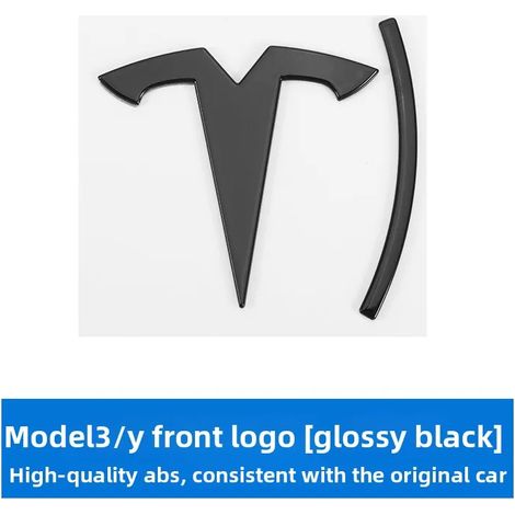 (Avant - Noir brillant) - Emblème de voiture Tesla, badge avant ABS, emblème de coffre, modification, badge double moteur, lettres Tesla Model Y 3 X S, autocollant double moteur (1/5)