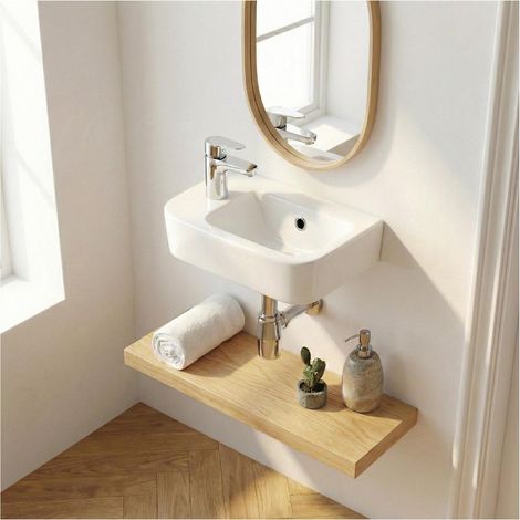 MOKI 43x26,5cm weißes Keramik-Aufsatz- oder Wandwaschbecken