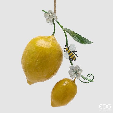 EDG Enzo De Gasperi Decoro Limone da Appendere Pianta Artificiale H 30 Cm L 12 x 26 Cm Verde Giallo