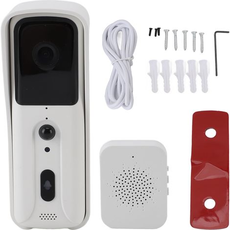 Sonnette vidéo intelligente professionnelle avec caméra 1080p, détection de mouvement PIR, appels vocaux et connexion Wi-Fi (blanche).-AquaForge (1/5)
