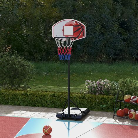 Panier de basket-ball réglable en hauteur, autoportant, avec filet et roulettes, large base, 179-209 cm, plastique, acier (1/5)