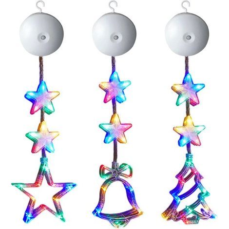 longziming – LED-Weihnachtsfensterbeleuchtungsset – Saugnapfdekoration mit bunten Sternen, Glocken und Lichterketten – Batteriebetrieben, einfache Installation (1/5)